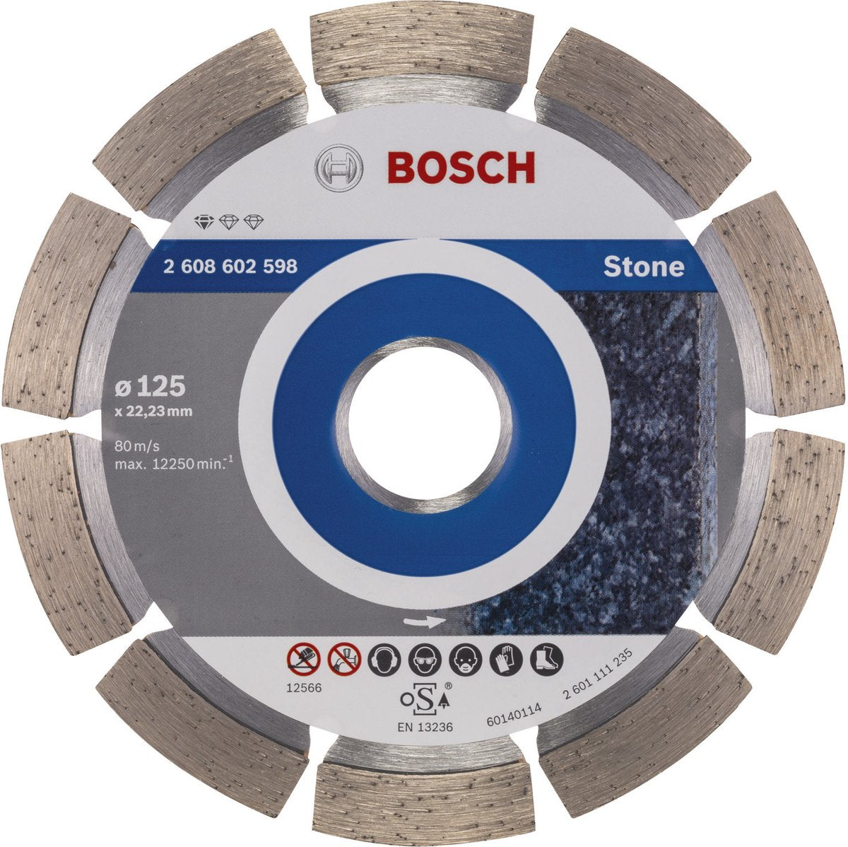 Bosch - Diamanttrennscheibe Standard für Stein 125 x 22,23 x 1,6 x 10 mm