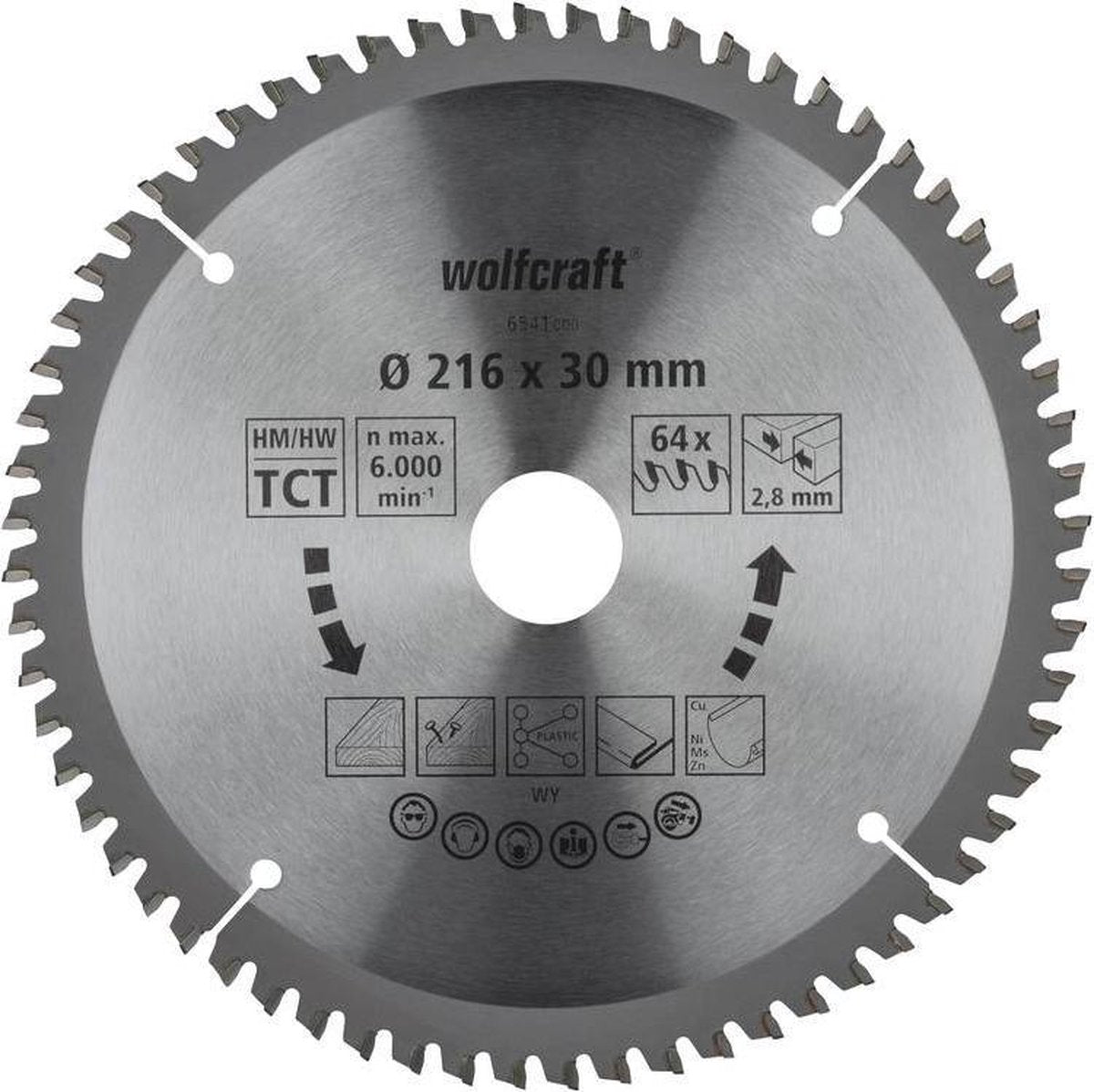 Wolfcraft - Sägeblatt 216 x 30 mm - 64 Zähne - Gehrungssägeblatt HM, Serie Flieder - 6541000
