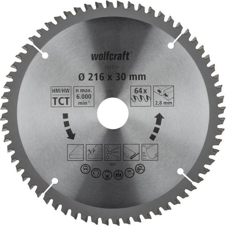 Wolfcraft - Sägeblatt 216 x 30 mm - 64 Zähne - Gehrungssägeblatt HM, Serie Flieder - 6541000