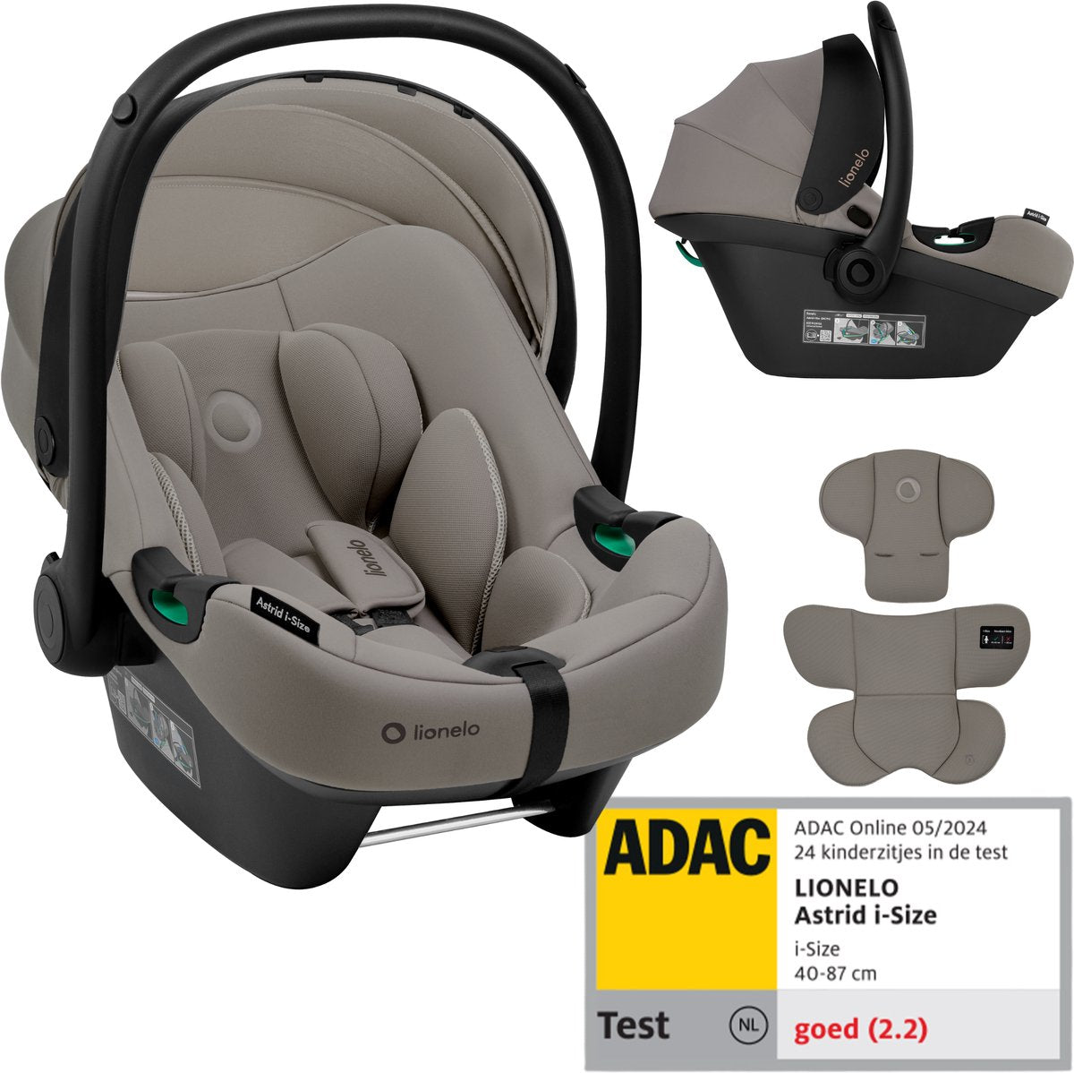 Lionelo Astrid i-Size-Autositz – ADAC 5-Sterne – 40–87 cm – RWF – Memory-Schaum – verstellbare Kopfstütze (7 cm) – Holmbergs-Gurte – kompatibel mit Kinderwagen mit Isofix-Basis – i-Size-Standard – lichtecht