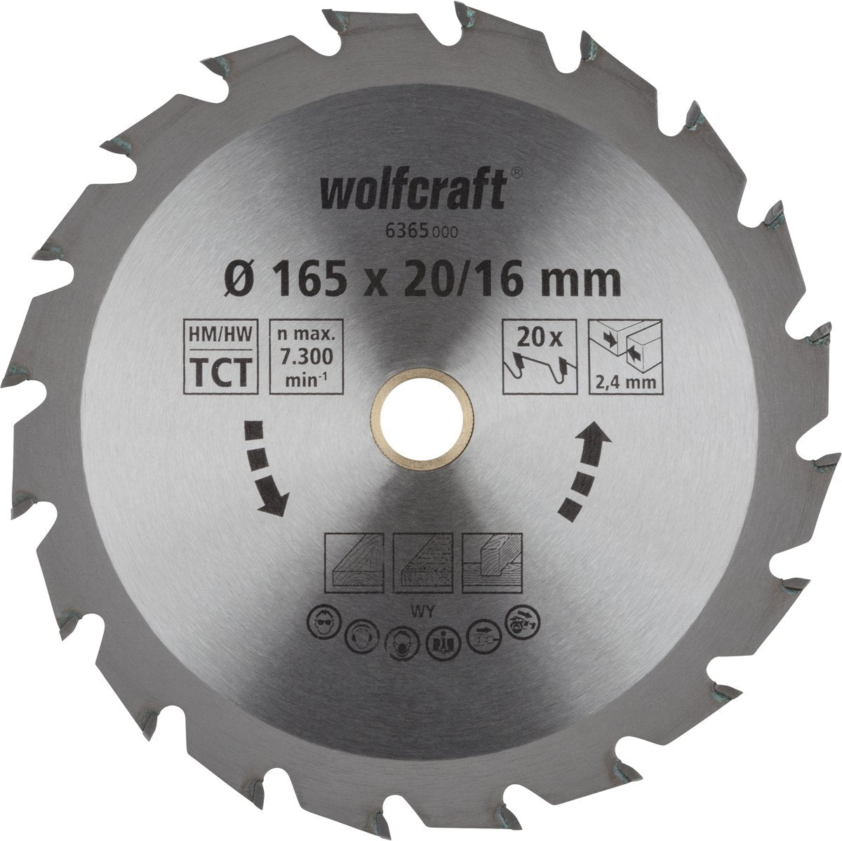 Wolfcraft - Kreissägeblatt 165x20mm - 20 Zähne - Sägeblatt für Kreissäge - Serie grün - 6365000