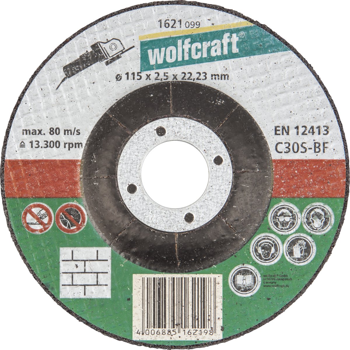 Wolfcraft - Trennscheibe für Stein - 115mm - 1 Stück - abgewinkelt - 1621099