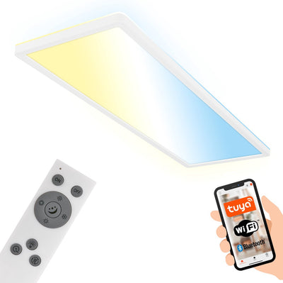 Briloner tava – smarte LED-Deckenleuchte – per App und Sprachsteuerung – mit Fernbedienung – dimmbar – indirektes Licht – 58 x 20 x 3 cm – weiß