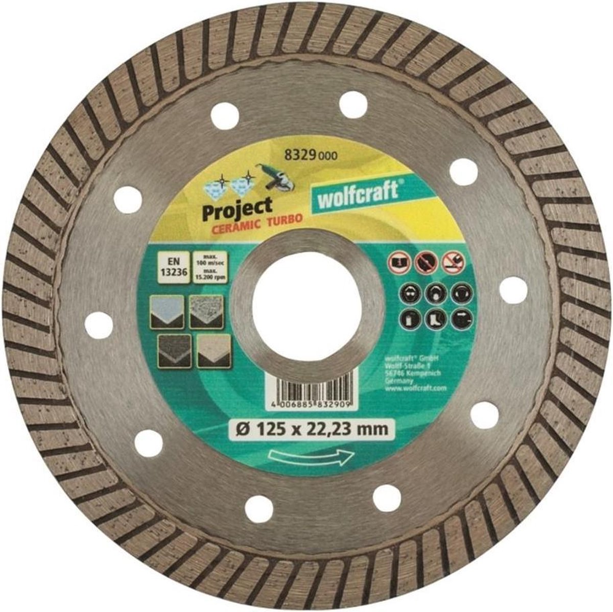 Wolfcraft – Diamanttrennscheibe 125 mm – Pro Ceramic Turbo für Winkelschleifer – 8329000
