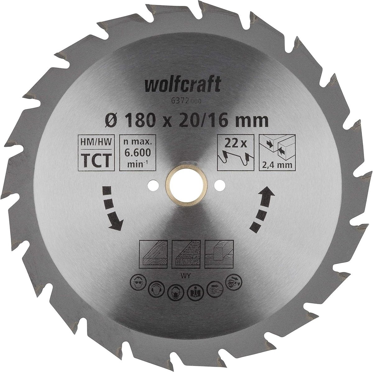 Wolfcraft - Kreissägeblatt 180x20mm - 22 Zähne - Sägeblatt für Kreissäge - Serie grün - 6372000