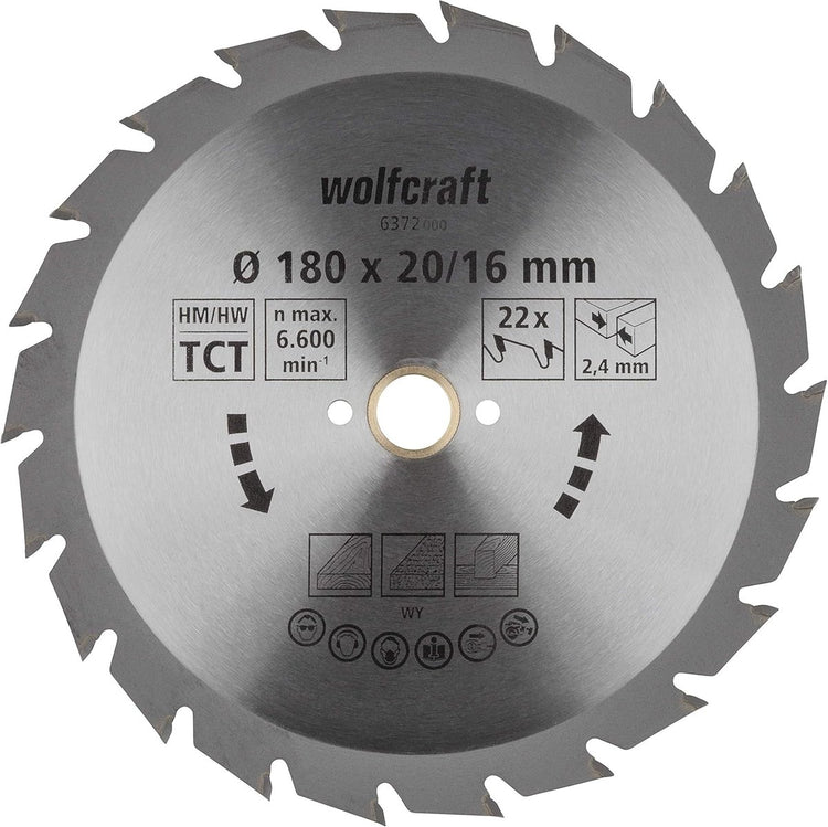 Wolfcraft - Kreissägeblatt 180x20mm - 22 Zähne - Sägeblatt für Kreissäge - Serie grün - 6372000
