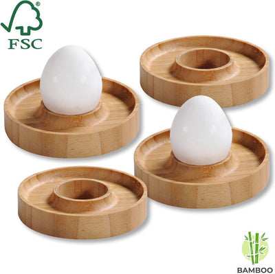 Kesper fscâ® Bambus Holz - Eierbecher-Set 4-teilig - mit praktischem Rand zum Ablegen der Eierschale - Eierbecher-Set 4-teilig