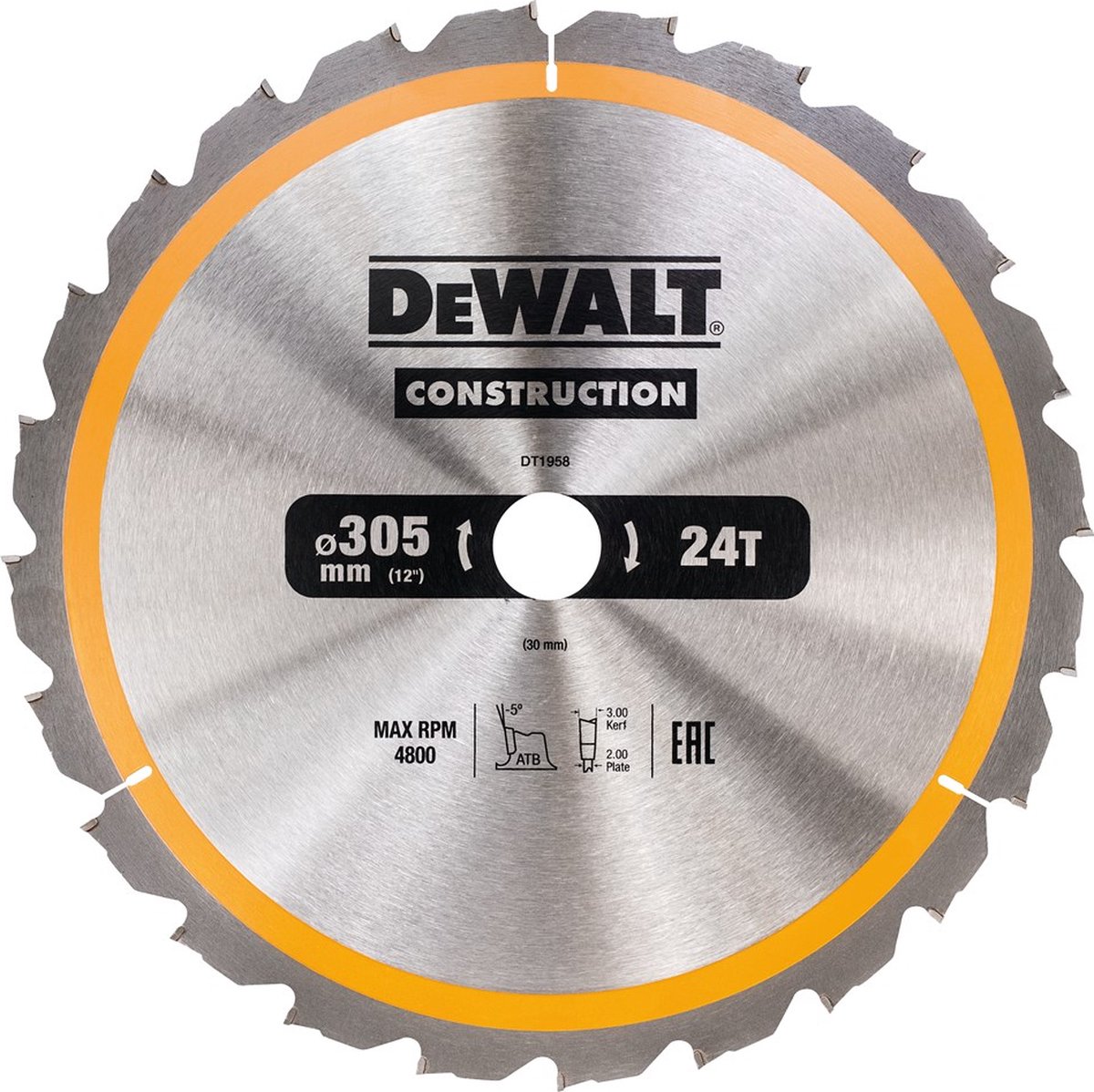 Dewalt Zubehör Kreissägeblatt 305 x 30 x 24 Zähne, negativ 5°, Kerbe 3 mm – dt1958-qz
