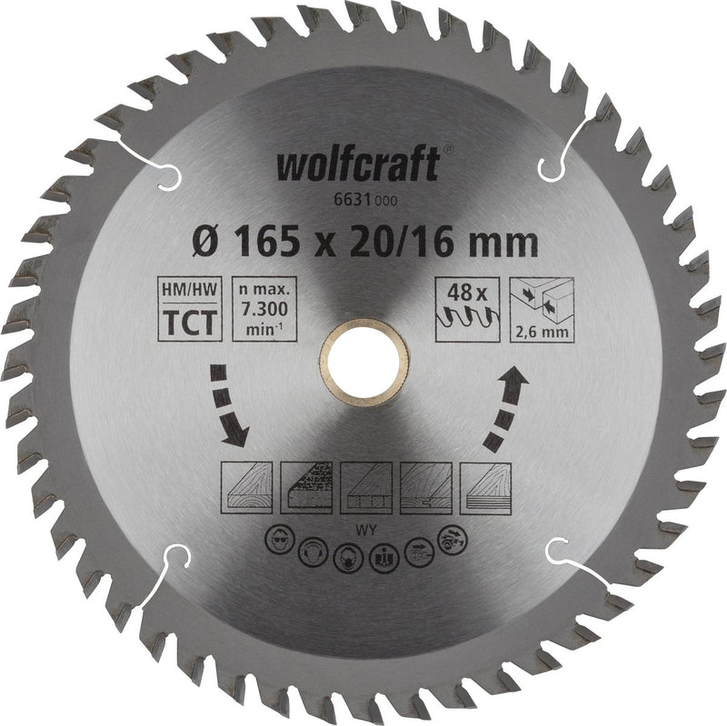 Wolfcraft - Kreissägeblatt 165x20 16mm - 48 Zähne - Sägeblatt für Kreissäge - orange Serie - 6631000