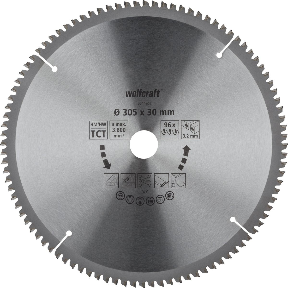 Wolfcraft - Sägeblatt 305x30mm für Kappsäge - 96 Zähne - Gehrungssäge - Serie Flieder - 6544000