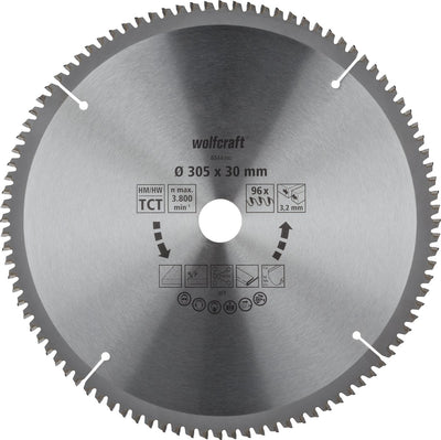 Wolfcraft - Sägeblatt 305x30mm für Kappsäge - 96 Zähne - Gehrungssäge - Serie Flieder - 6544000