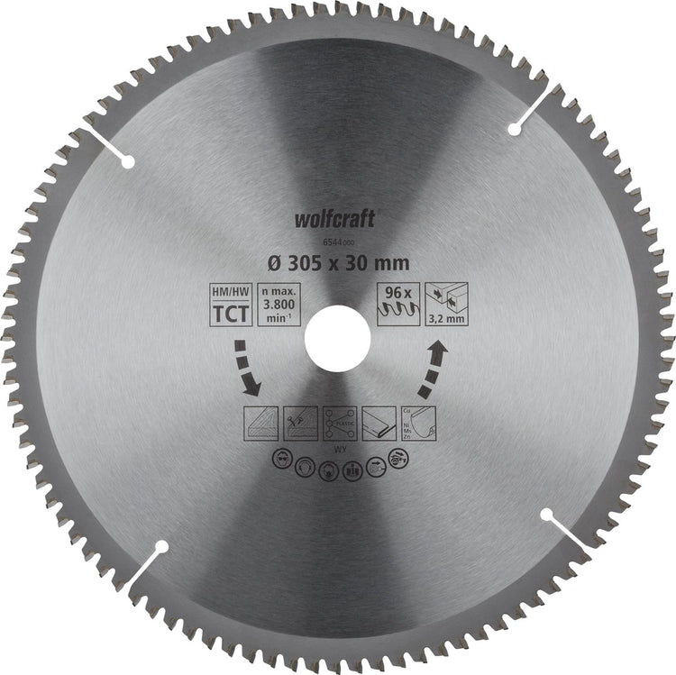 Wolfcraft - Sägeblatt 305x30mm für Kappsäge - 96 Zähne - Gehrungssäge - Serie Flieder - 6544000