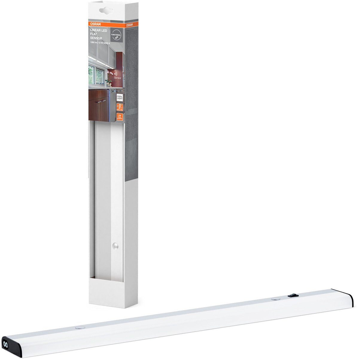 Osram flache Unterbauleuchte mit Sensor, in Silber aus Aluminium, kaltweiß, Schutzart IP20, zur Unterbau-Regalbeleuchtung