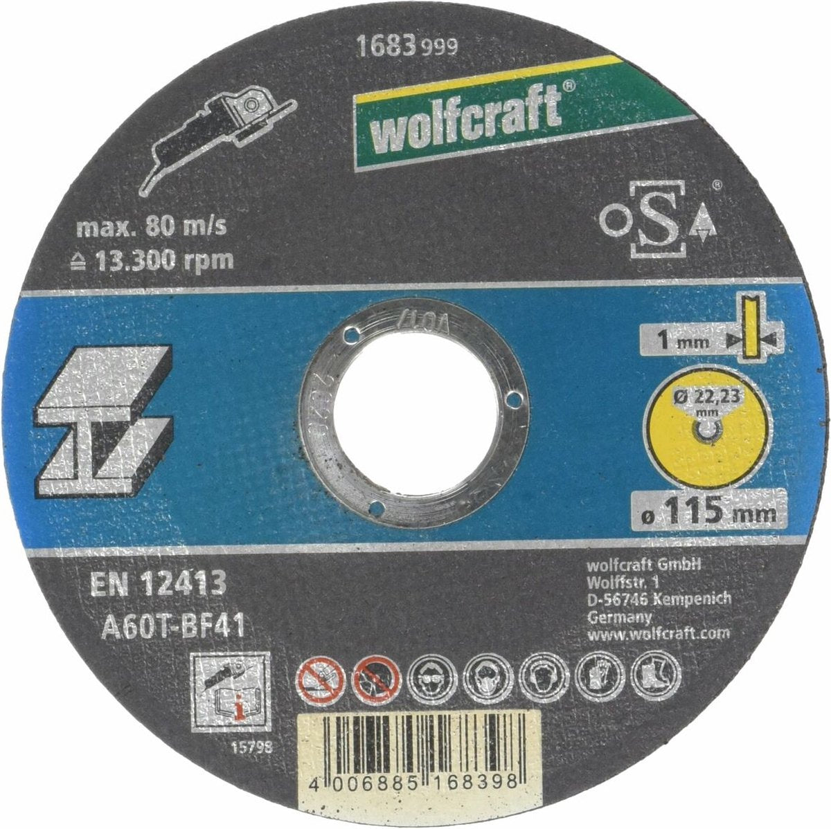 Wolfcraft – Trennscheibe für Metall 115 mm – extra dünn 1 mm – 1683999