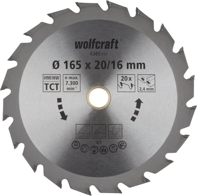 Wolfcraft - Kreissägeblatt 165x20mm - 20 Zähne - Sägeblatt für Kreissäge - Serie grün - 6365000