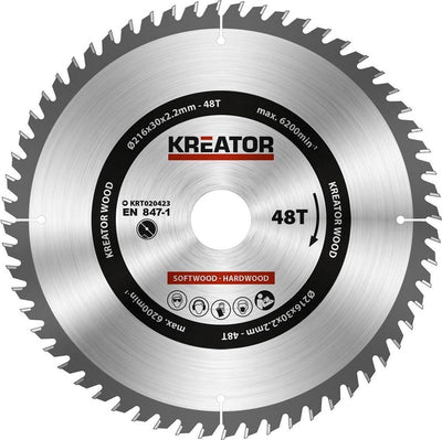Kreator krt020423 Sägeblatt Holz 216 mm – 48t
