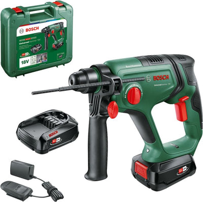 Bosch Universalhammer 18 V Akku-Bohrhammer – 2,0 J – mit 2 x 18 V Akku (2,5 Ah) und Ladegerät – im Koffer