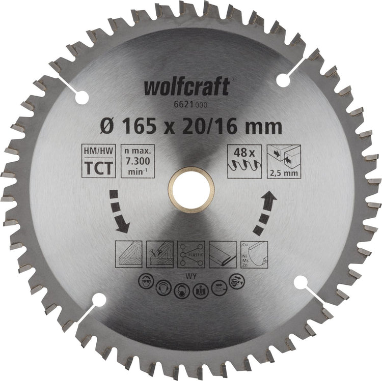 Wolfcraft - Kreissägeblatt 165x20mm - 48 Zähne - Sägeblatt für Kreissäge - Serie Flieder - 6621000