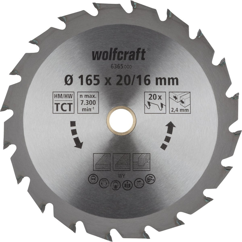 Wolfcraft - Kreissägeblatt 165x20mm - 20 Zähne - Sägeblatt für Kreissäge - Serie grün - 6365000