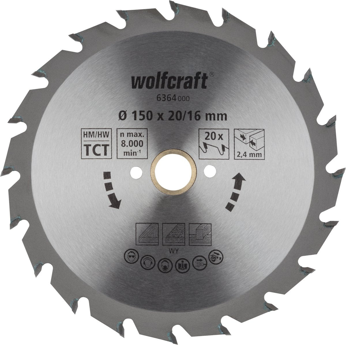Wolfcraft - Kreissägeblatt 150x20mm - 20 Zähne - Sägeblatt für Kreissäge - Serie grün - 6364000
