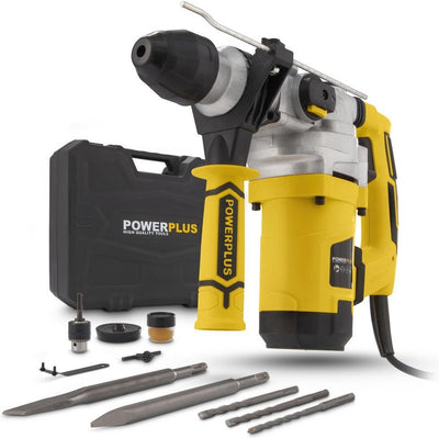 Powerplus Elektro-Schlagbohrmaschine POWX1175 – 4 in 1: Bohren, Hammerbohren, Meißeln und Meißelrotation, 1600 W Bohrmaschine, 5 Jahre, SDS Plus, 6 Zubehörteile