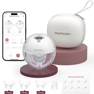 Momcozy m5 smart – Freisprech-Milchpumpe – 1 Stück – elektrisch – leise kompakt – mit Brusthauben-Einsätzen – weiß grau