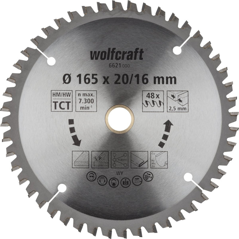 Wolfcraft - Kreissägeblatt 165x20mm - 48 Zähne - Sägeblatt für Kreissäge - Serie Flieder - 6621000