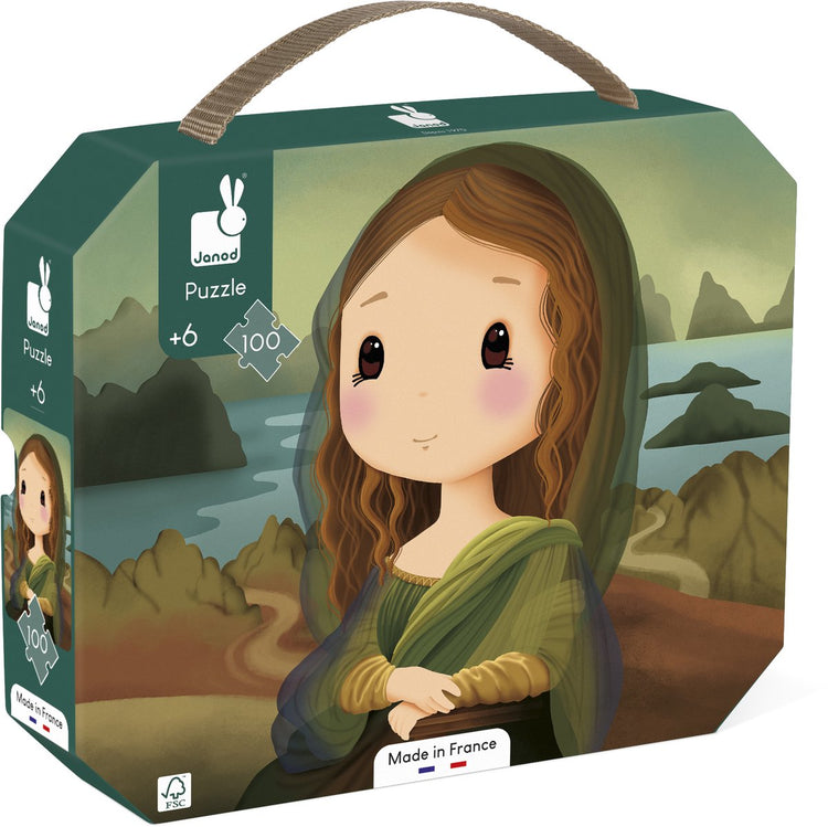 Janod – Puzzle Leonardo da Vinci Mona Lisa – im Puzzleetui – 100 Teile – geeignet ab 6 Jahren