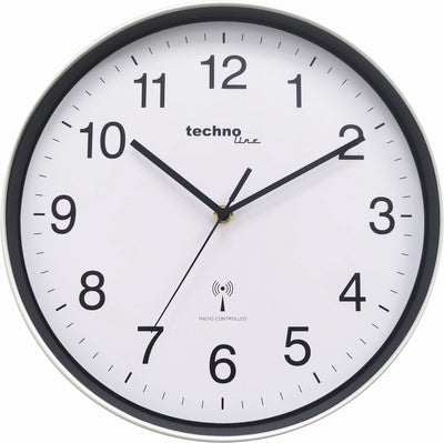 Technoline wt 8030 - Wanduhr - analog - rund - Kunststoffrahmen - Mineralglas - funkgesteuerte Zeitanzeige - silberfarben
