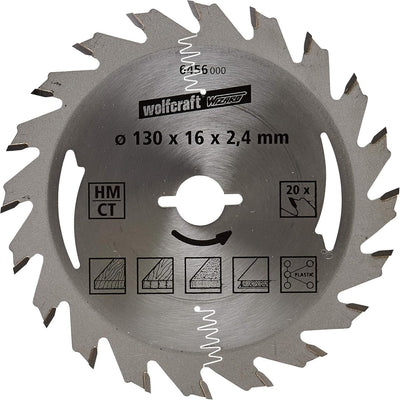Wolfcraft - Kreissägeblatt 130x16mm - 20 Zähne - Sägeblatt für Kreissäge - Silberserie - 6456000