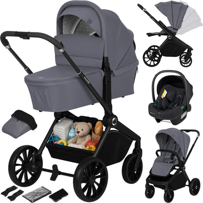 Lionelo Mika Plus - Kinderwagen 3in1 - XXL-Set - inkl. i-Size-Autositz – vielseitig und ganzjährig – große Räder – bis 22 kg – Einhandbedienung – für alle Geländearten – Zubehörset