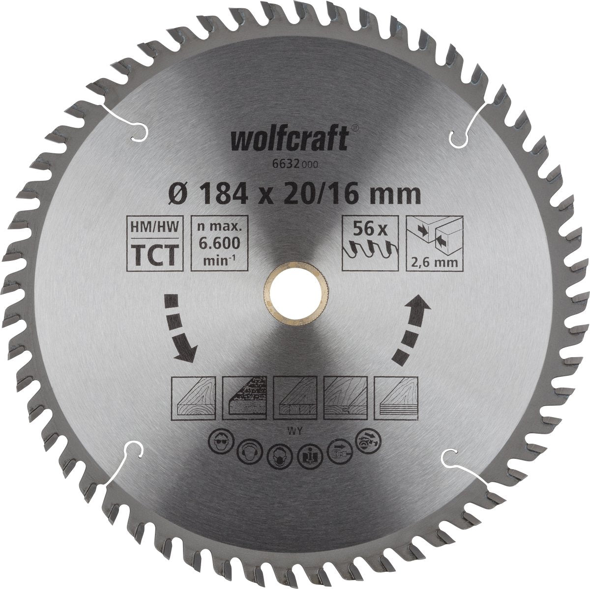 Wolfcraft - Kreissägeblatt 184 mm - 56 Zähne - 20 16 mm Bohrung - für Kreissäge - 6632000