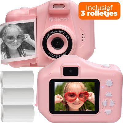 Denver Kinderkamera Full HD mit Drucker – Selfie-Kamera – 48 MP – Digitalkamera Kinder – Foto und Video – Spiele – kpc1370 – Pink