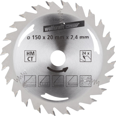 Wolfcraft - Kreissägeblatt 150x20mm - 24 Zähne - Sägeblatt für Kreissäge - Silberserie - 6464000