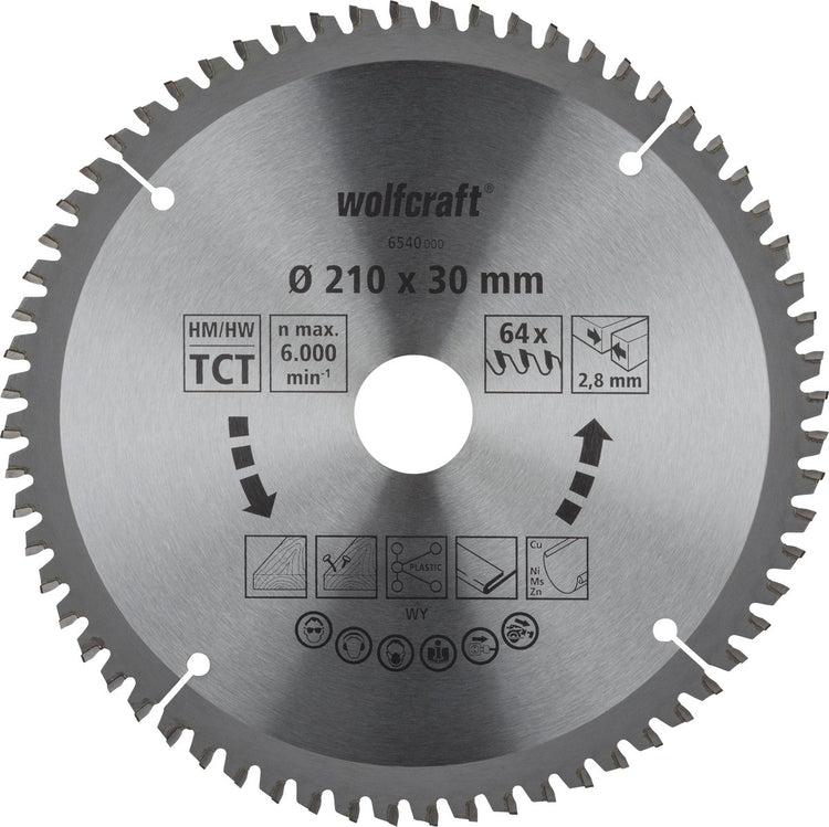 Wolfcraft - Sägeblatt 210x30mm für Kappsäge - 64 Zähne - für Gehrungssäge - 6540000
