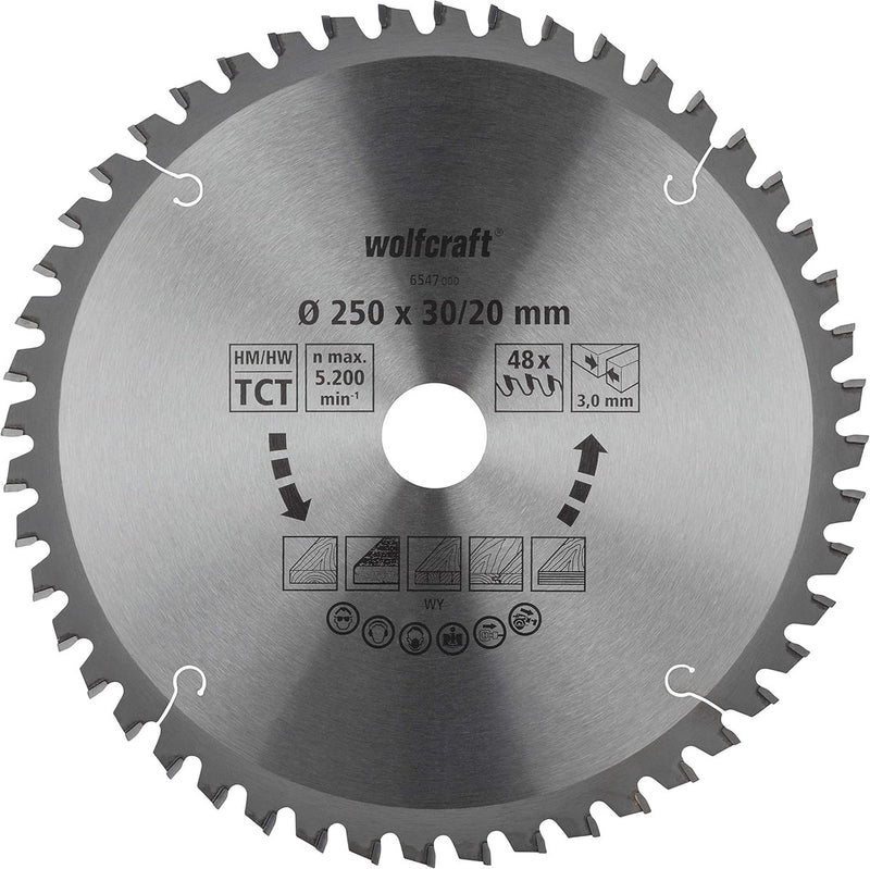 Wolfcraft - Sägeblatt 250x30mm für Kappsäge - 48 Zähne - Gehrungssäge - Orange Serie - 6547000
