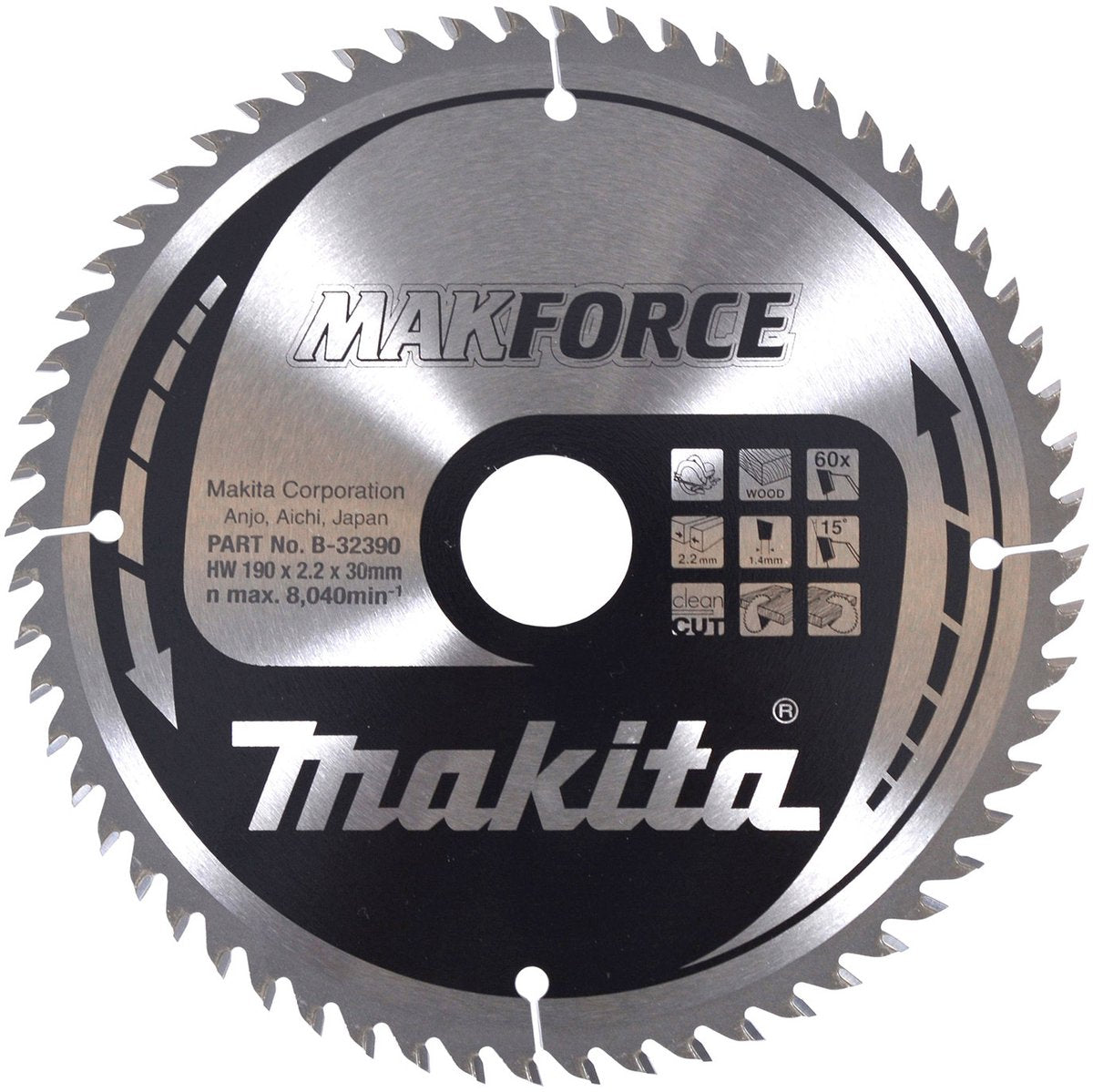 Makita Zubehör Kreissägeblatt Holz | Makforce 190x30x2,2 60t 15g - b-32390 - b-32390