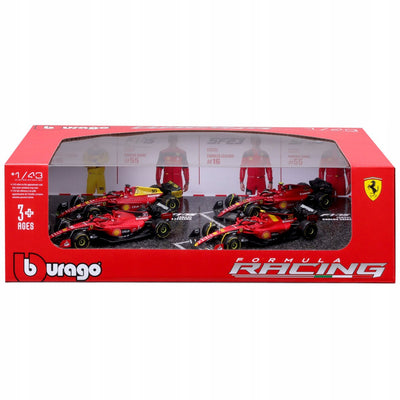 Bburago 78514 F1 Ferrari F1-75 SF-23 Sainz Leclerc 1:43 Modellbausatzauto, 4 Einheiten, Rot