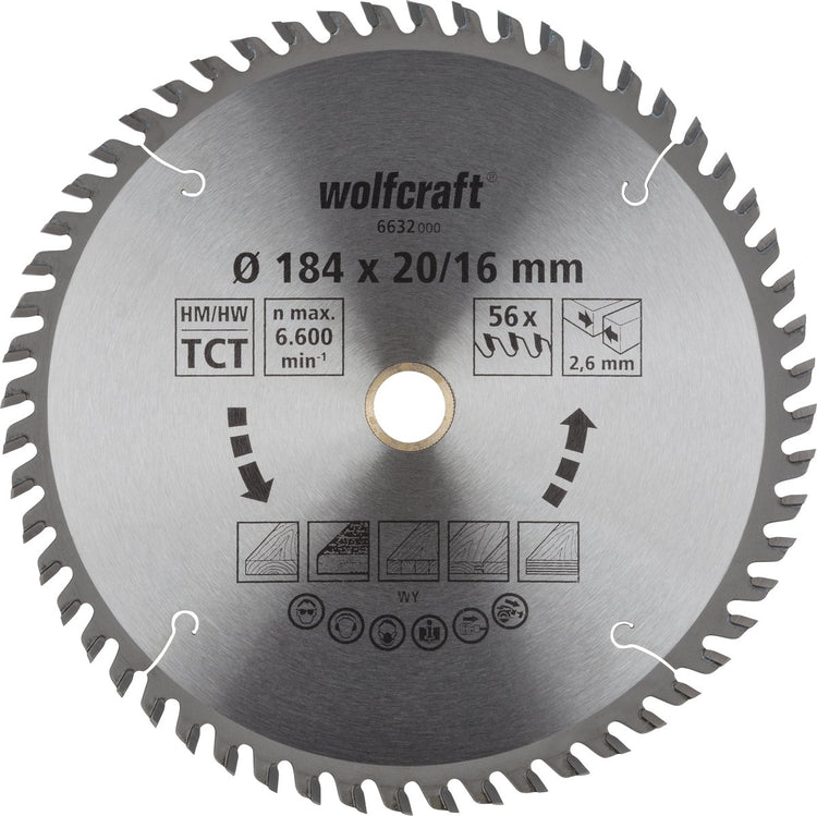 Wolfcraft - Kreissägeblatt 184 mm - 56 Zähne - 20 16 mm Bohrung - für Kreissäge - 6632000