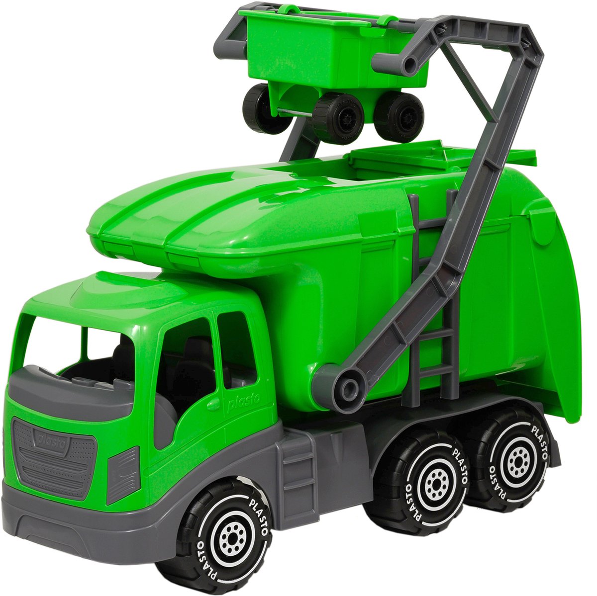 Plasto Müllwagen grün 40 cm – Spielzeugfahrzeug – Recycling-LKW – großer LKW – realistisches Spiel – stabiler Kunststoff – hergestellt in Finnland – ab 1 Jahr