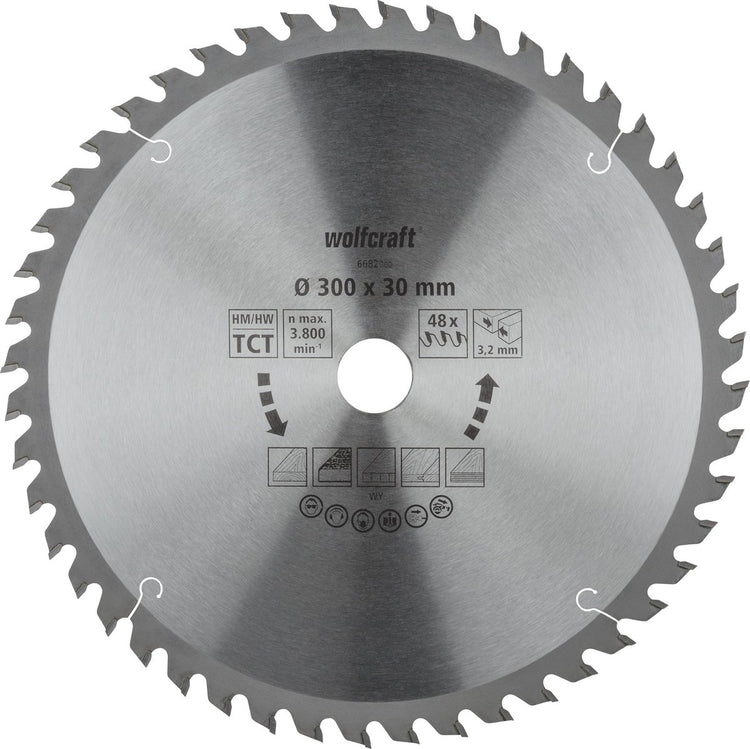 Wolfcraft - Säge-Tischkreissägeblatt 300x30mm - 48 Zähne - Sägeblatt für Tischkreissäge - 6682000