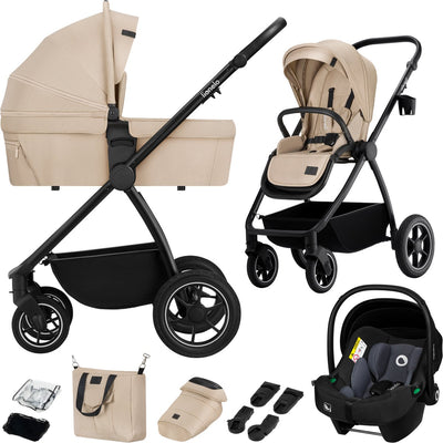 Lionelo Meril 3in1 Kinderwagen – Buggy – XL-Babywanne, Kinderwagen ADAC-zertifizierter Autositz – All-Terrain-Räder – komplettes Zubehörset – UPF50+