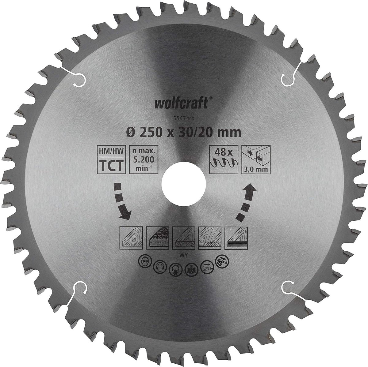 Wolfcraft - Sägeblatt 250x30mm für Kappsäge - 48 Zähne - Gehrungssäge - Orange Serie - 6547000