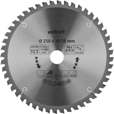 Wolfcraft - Sägeblatt 250x30mm für Kappsäge - 48 Zähne - Gehrungssäge - Orange Serie - 6547000