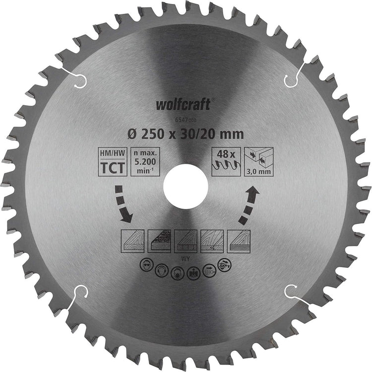 Wolfcraft - Sägeblatt 250x30mm für Kappsäge - 48 Zähne - Gehrungssäge - Orange Serie - 6547000