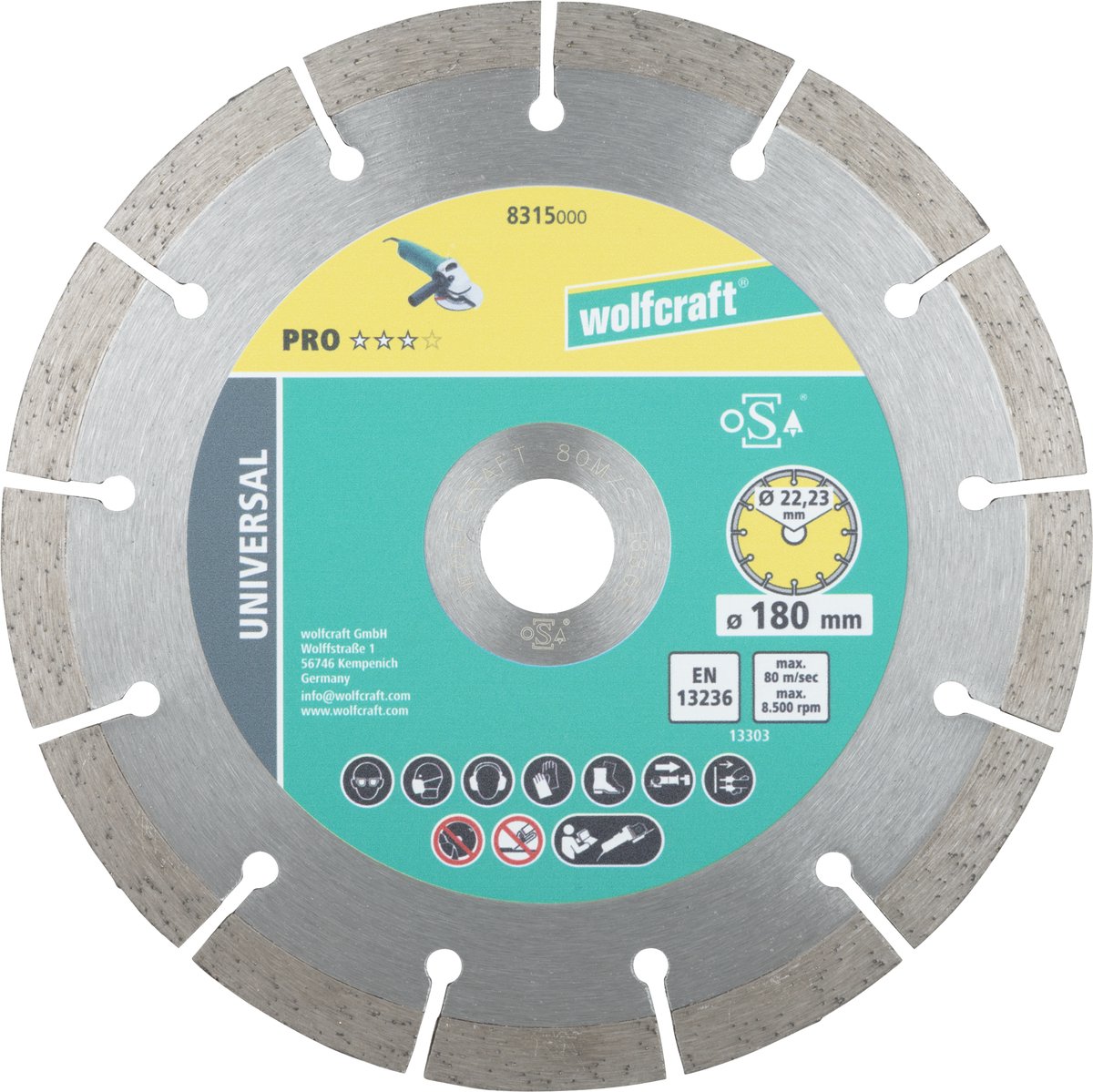 Wolfcraft - Diamant-Trennscheibe ø 180 mm - Diamant-Trennscheibe für Winkelschleifer - Trennscheibe - 8315000