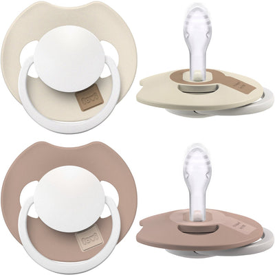 Difrax Lovi Dynamic Prime Glow Schnuller – 0 bis 6 Monate – Beigebraun – 2 Stück