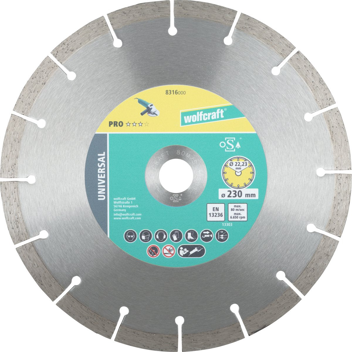 Wolfcraft - Diamanttrennscheibe Pro Universal - ø 230 mm - Diamanttrennscheibe - 8316000