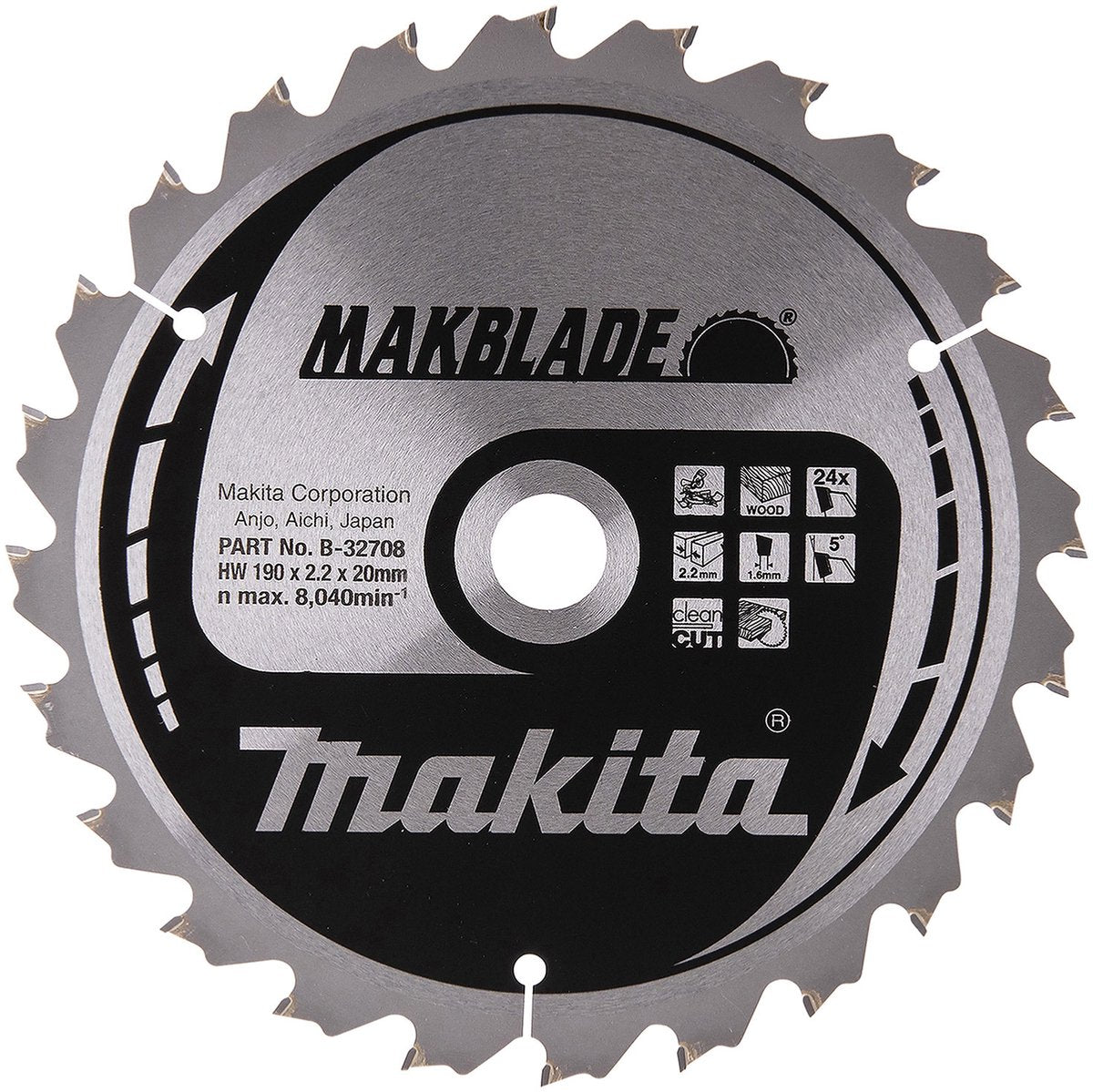 Makita Zubehör Kappsägeblatt | Holz | 190x20x2,2 24t 5g - b-32708