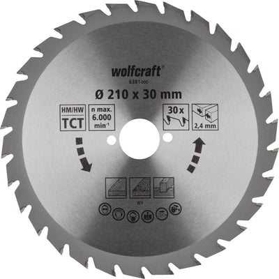 Wolfcraft - Kreissägeblatt 210x30mm - 30 Zähne - Sägeblatt für Kreissäge - Serie grün - 6381000